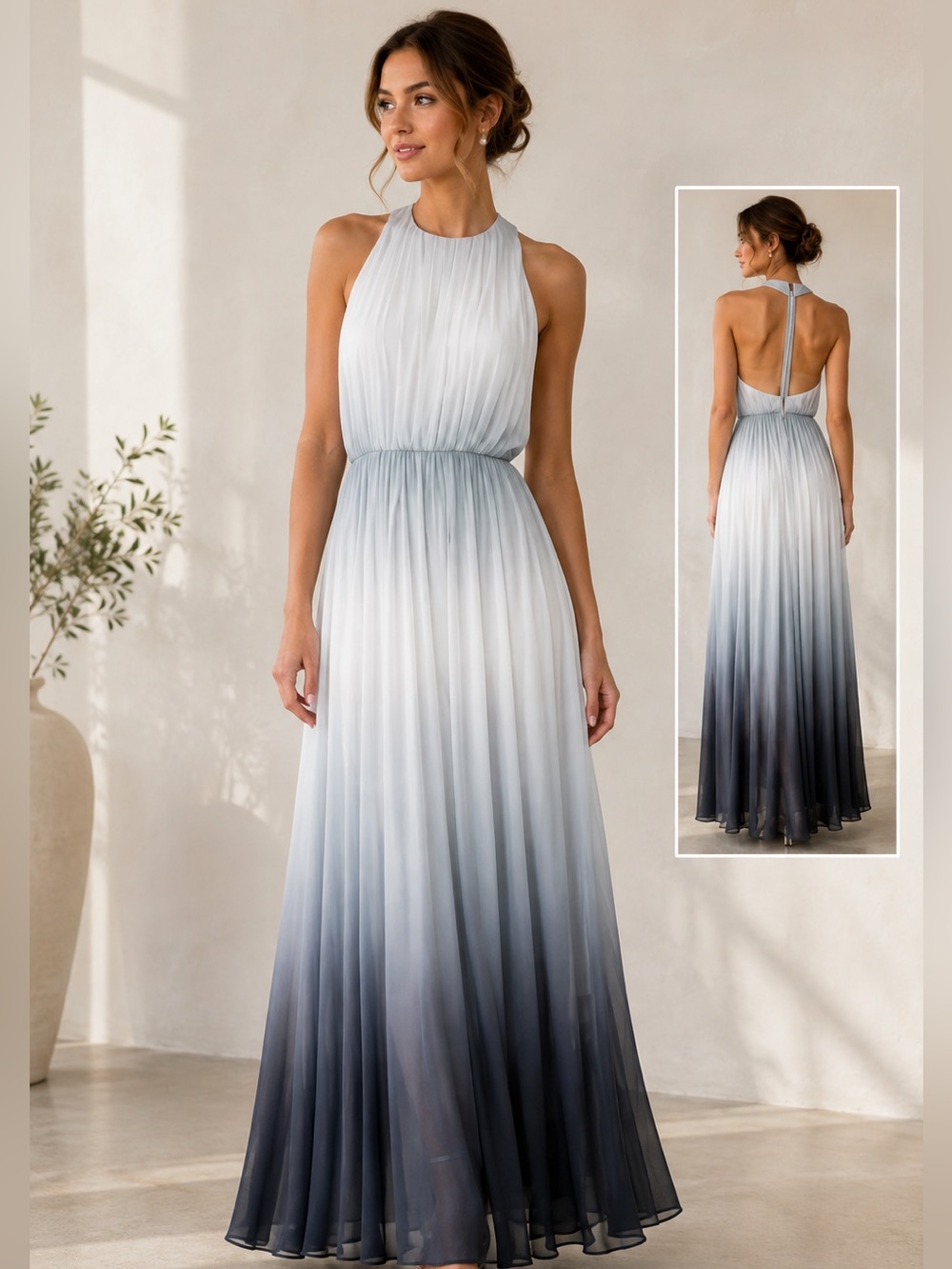alice + olivia jinny ombré grayscale maxi dress- New